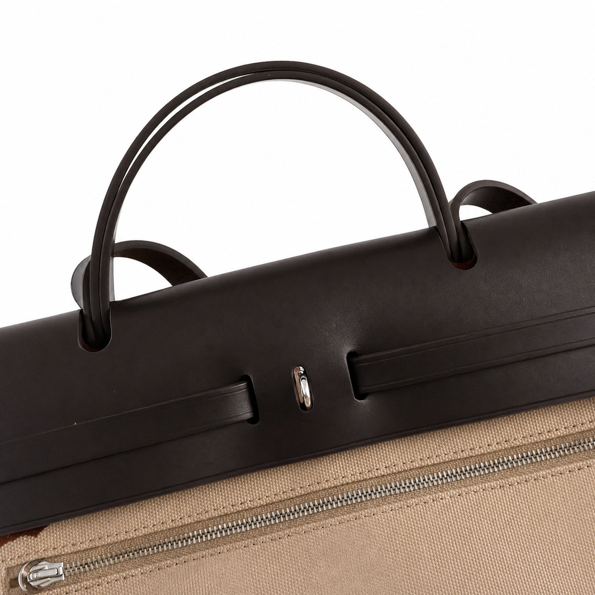 Herbag 31cm Saddle-Inspired Canvas Body with Leather Handle and Shoulder Strap — Canvas-and-Leather Shoulder Bag