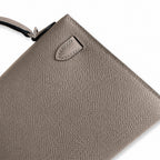 handmade Mini Kelly II 19cm imported Epsom Leather asphalt gray Silver Buckle — Versatile Mini Carry Design