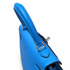 Kelly 25cm in Blue Epsom Leather with Silver Buckle Handmade — Timeless Top-Handle Design