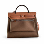 Herbag 31cm Saddle-Inspired Canvas Body with Leather Handle and Shoulder Strap — Distinctive Canvas Carry Style