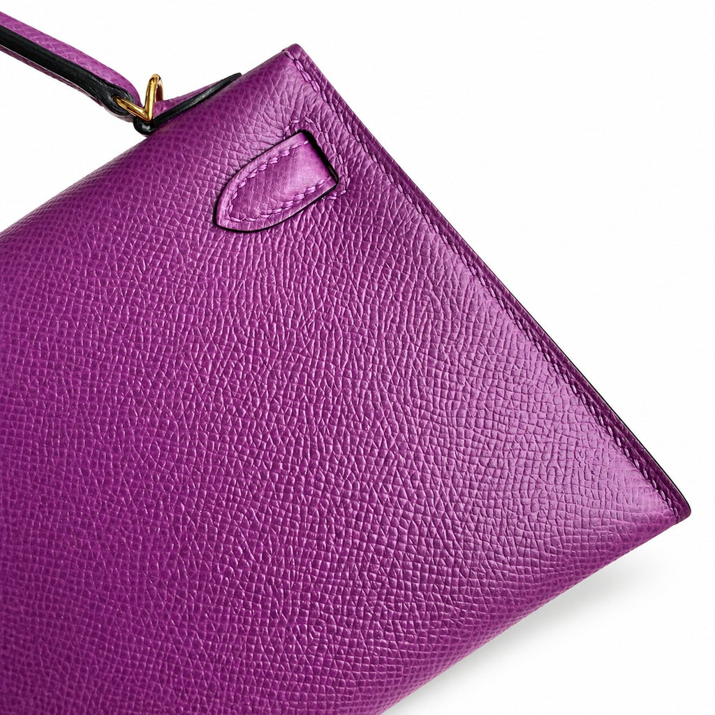 handmade Mini Kelly II 19cm imported Epsom Leather sea anemone purple Gold Buckle — Elegant Compact Carry Style