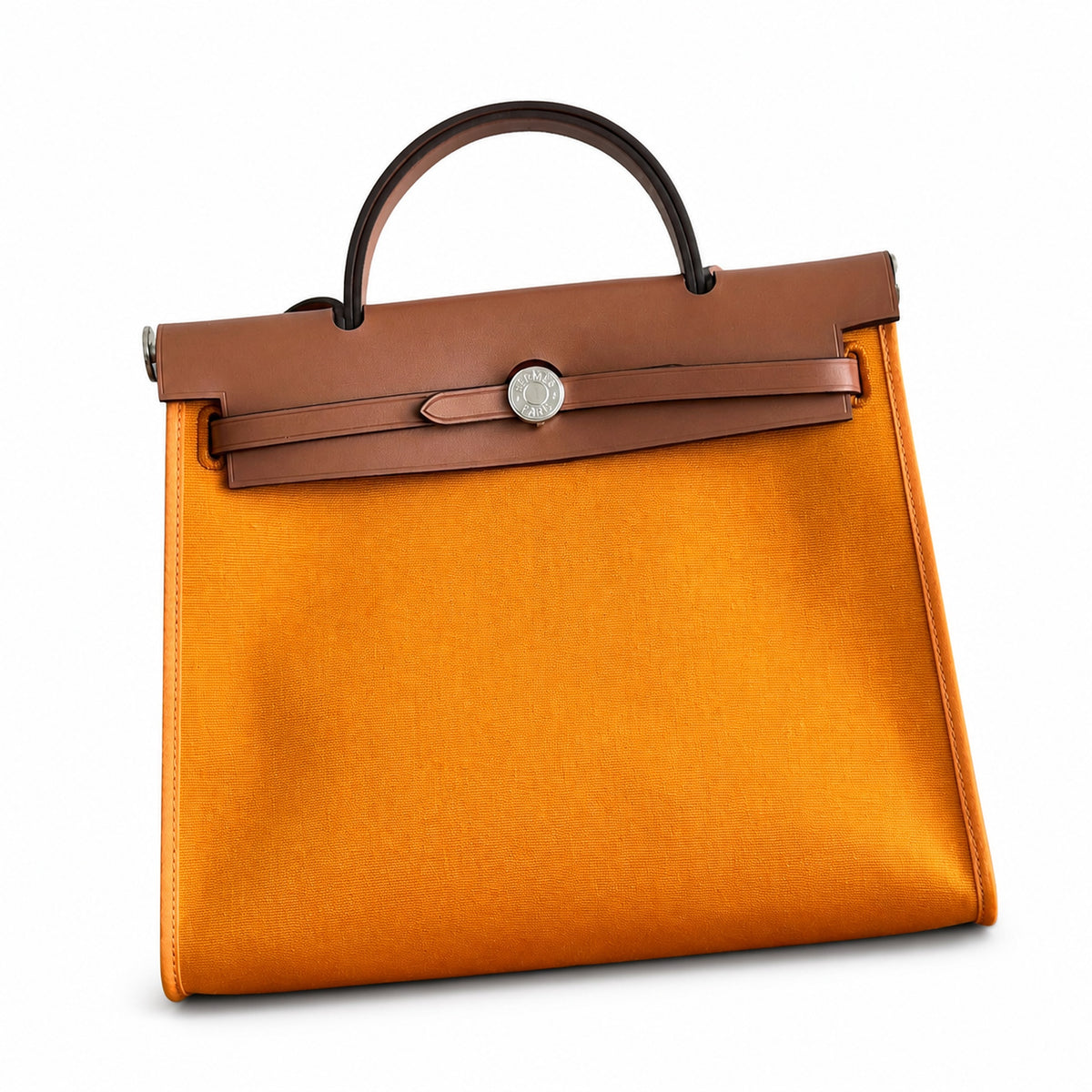 Polished Canvas-and-Leather Handbag: Herbag 31cm Saddle-Inspired Canvas Body with Leather Handle and Shoulder Strap