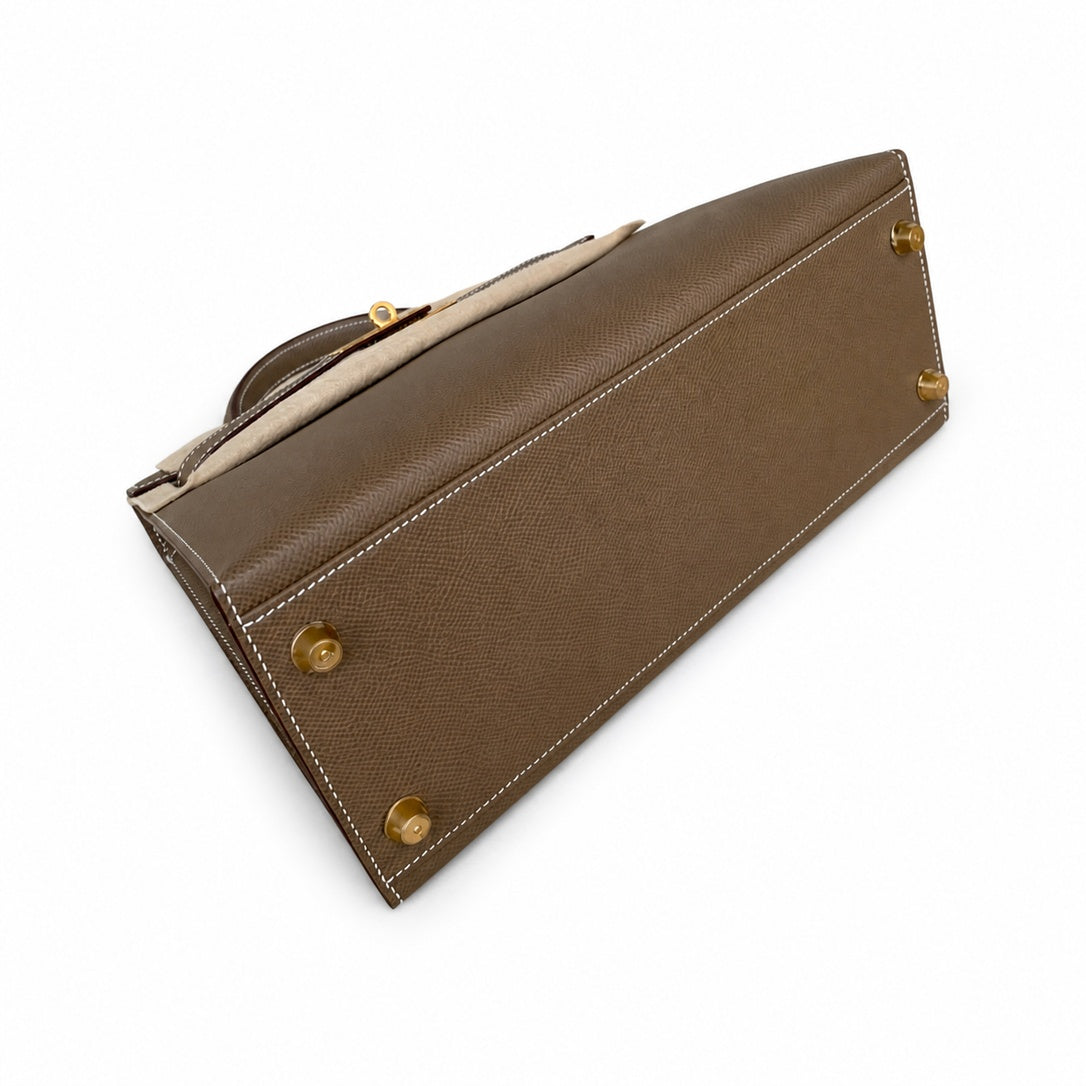 Kelly 28cm Gold Buckle (Gold) Epsom 18 Elephant Gray Etoupe handmade — Classic Hand-Carry Silhouette