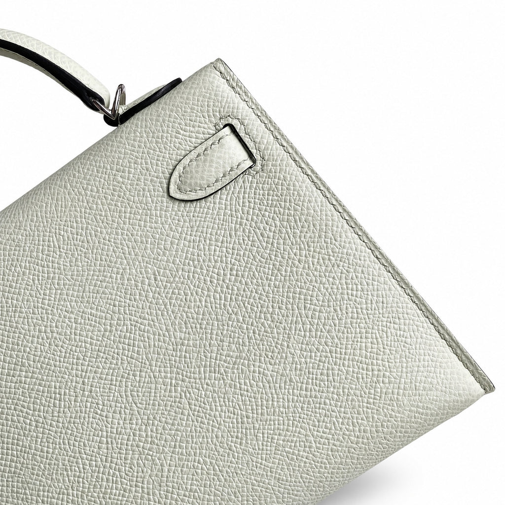 handmade Mini Kelly II 19cm imported Epsom Leather bubble green Silver Buckle — Elegant Compact Carry Style