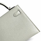 handmade Mini Kelly II 19cm imported Epsom Leather bubble green Silver Buckle — Elegant Compact Carry Style