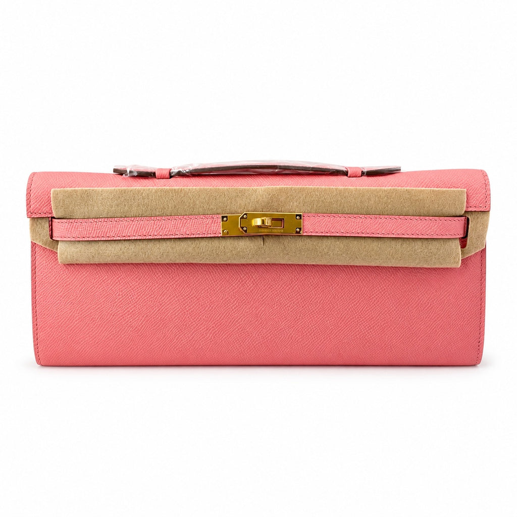 Kelly cut 31 clutch Epsom Milkshake Powder Gold Buckle — Elegant Hand-Carry Clutch