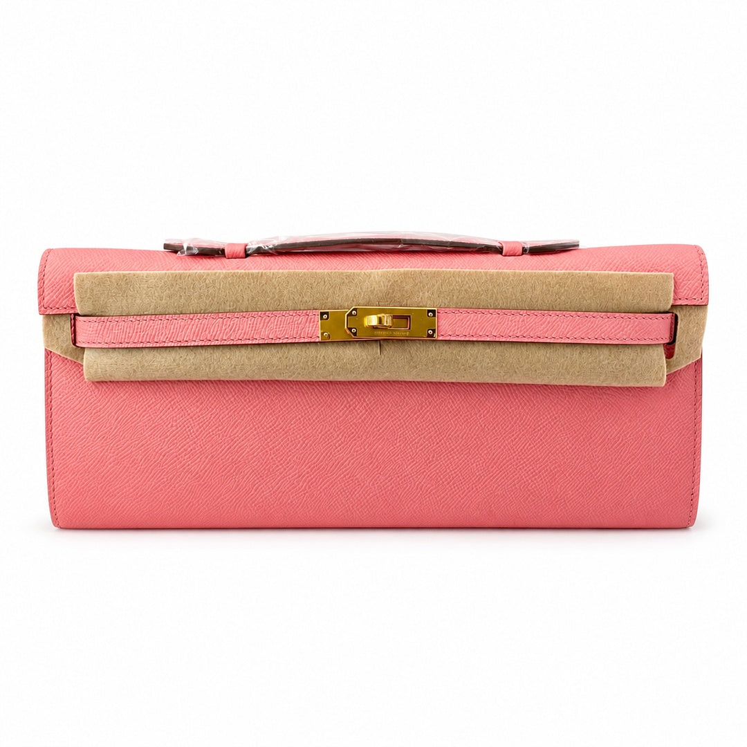Kelly cut 31 clutch Epsom Milkshake Powder Gold Buckle — Elegant Hand-Carry Clutch