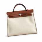 Herbag 31cm Saddle-Inspired Canvas Body with Leather Handle and Shoulder Strap — Canvas Body and Leather Trim Design