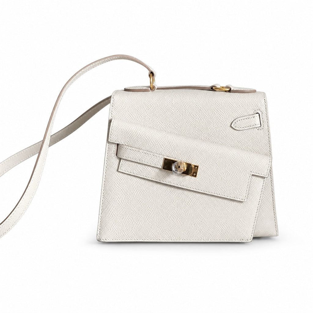 Kelly Double-Sided Epsom Leather in Milkshake White with Gold Buckle — Refined Reversible Carry Design
