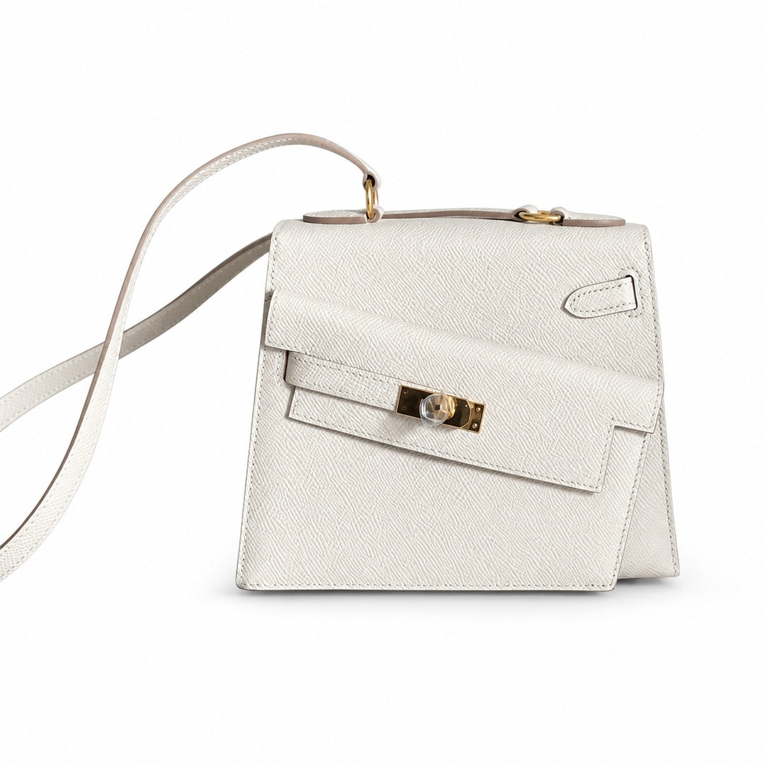 Kelly Double-Sided Epsom Leather in Milkshake White with Gold Buckle — Refined Reversible Carry Design