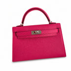 handmade Mini Kelly II 19cm imported Epsom Leather Pink Silver Buckle — Distinctive Petite Bag