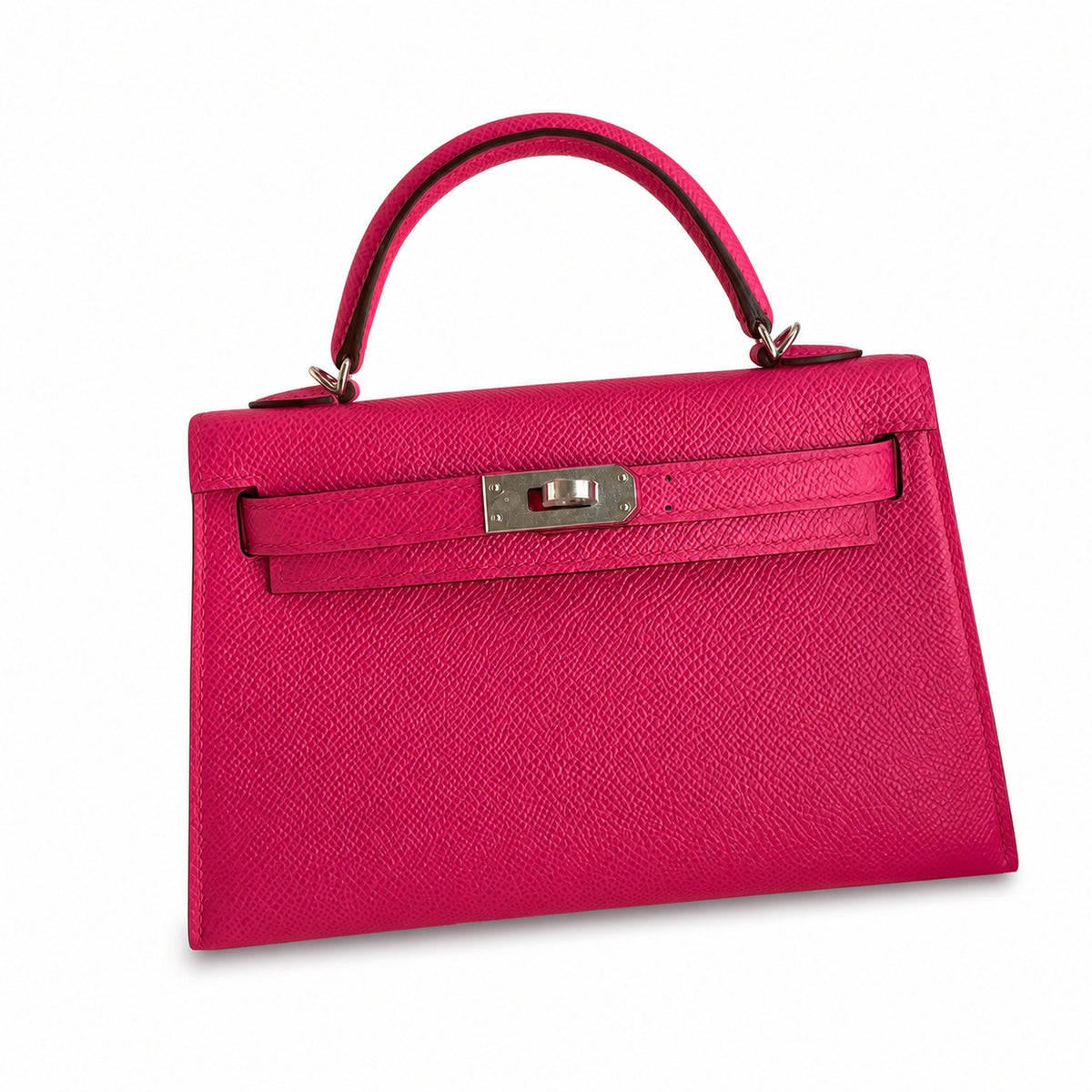 handmade Mini Kelly II 19cm imported Epsom Leather Pink Silver Buckle — Distinctive Petite Bag