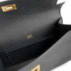 First generation handbag evening bag Kelly 22cm Epsom Leather Black Gold Buckle wax thread — Refined Top-Handle Bag