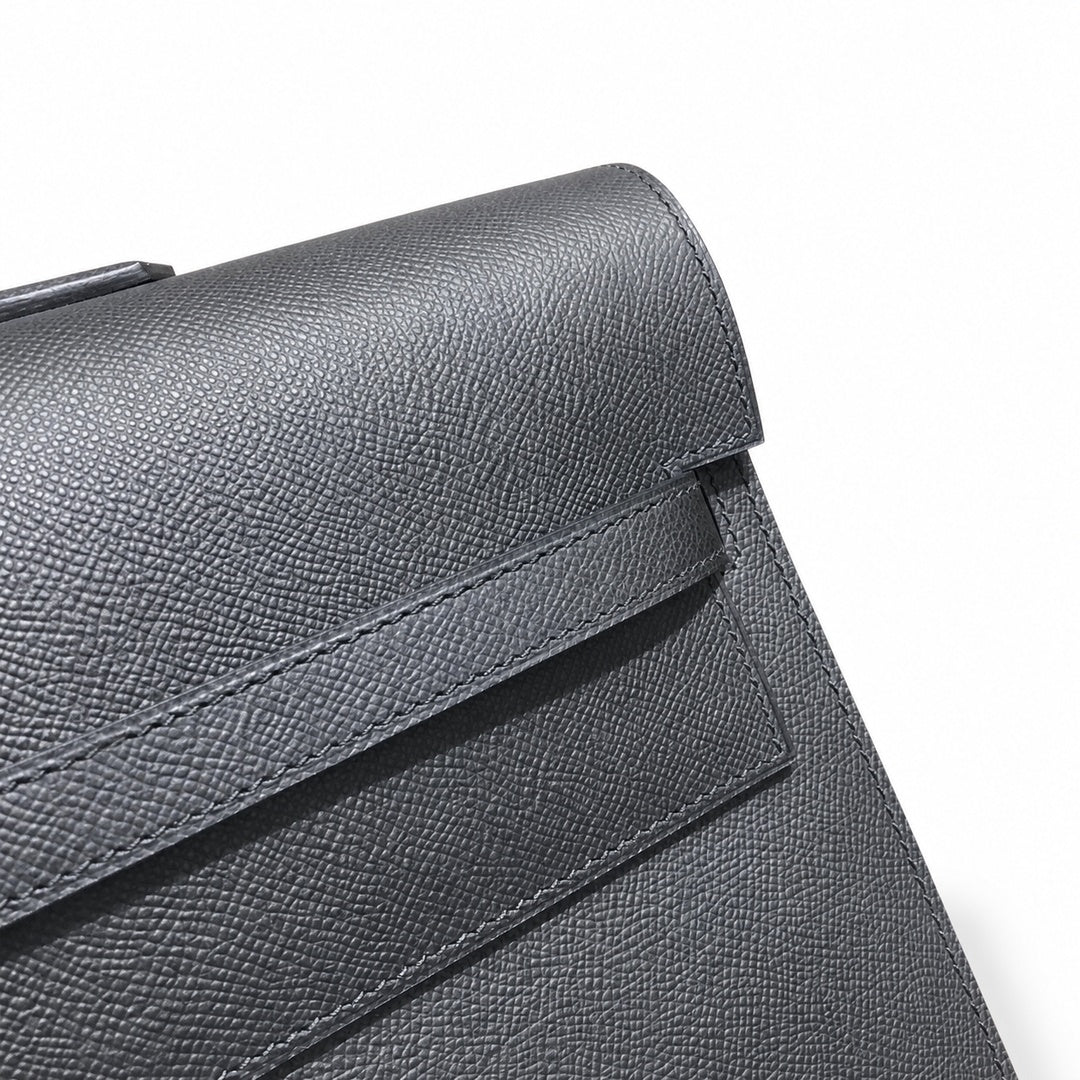 Kelly briefcase 38cm Epsom Leather 89 Noir Black top handcraft — Refined Business Carryall