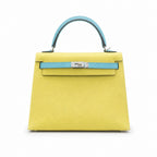 Kelly 28cm Epsom Leather C9 Soufre goose egg yolk 3P BlueAtoll macaron blue top handcraft — Polished Structured Handbag