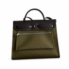 Herbag 31cm Saddle-Inspired Canvas Body with Leather Handle and Shoulder Strap — Leather-Handled Canvas Shoulder Bag