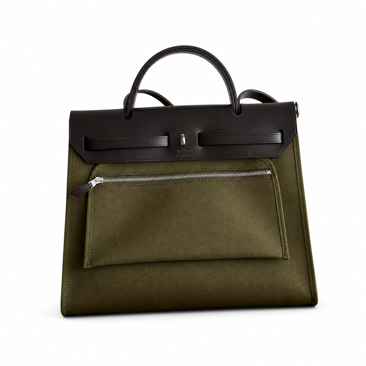 Herbag 31cm Saddle-Inspired Canvas Body with Leather Handle and Shoulder Strap — Leather-Handled Canvas Shoulder Bag