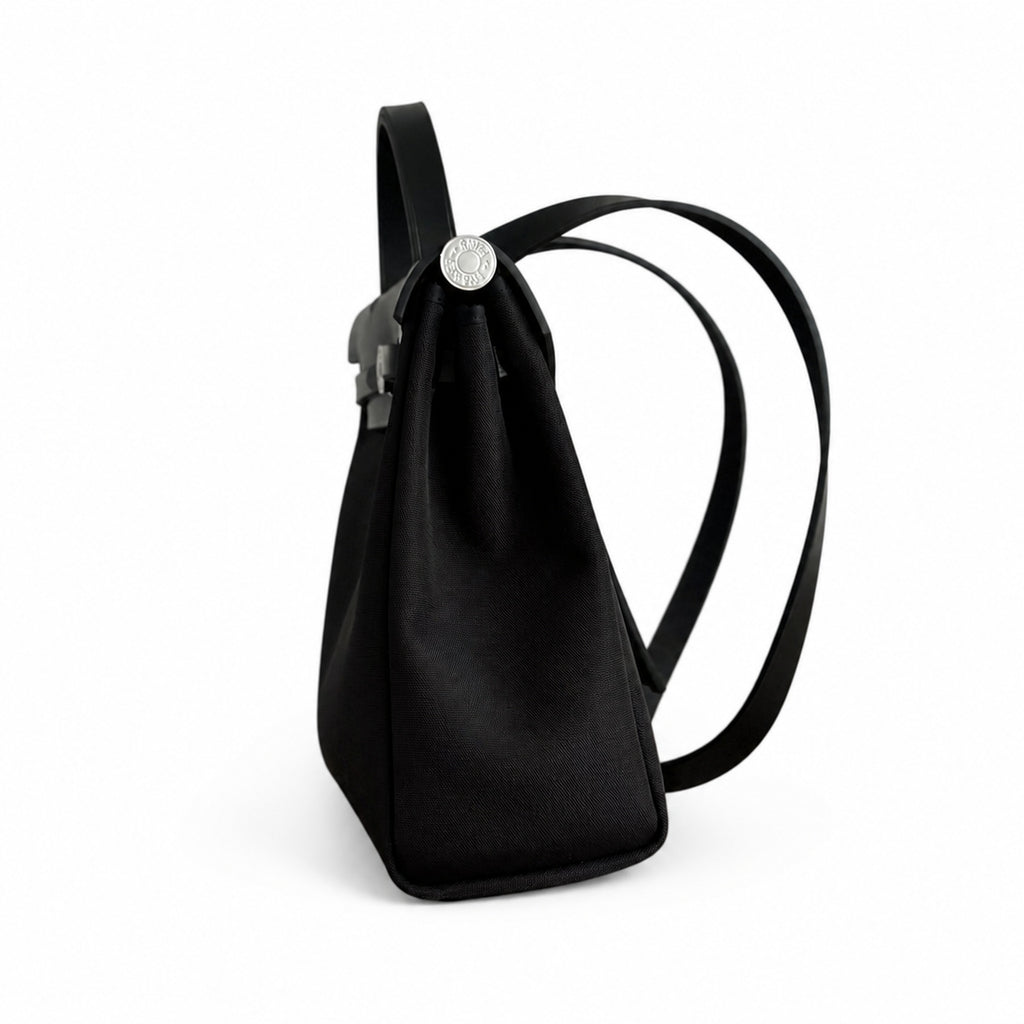 Classic Canvas-and-Leather Shoulder Carry: Herbag 31cm Saddle-Inspired Canvas Body with Leather Handle and Shoulder Strap
