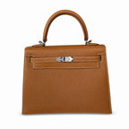 Sophisticated Carry Design: Kelly 25 Golden Brown Silver Buckle Epsom fully handmade wax thread