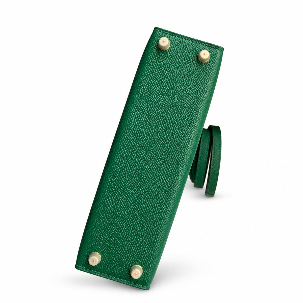 handmade Mini Kelly II 19cm imported Epsom Leather Velvet Green Gold Buckle — Distinctive Petite Bag