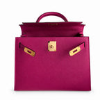 Kelly 28 L3 Rose Purple Epsom Gold Buckle, handmade with wax thread — Streamlined Top-Handle Handbag