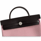 Elegant Canvas-and-Leather Hand-Carry Bag: Herbag 31cm Saddle-Inspired Canvas Body with Leather Handle and Shoulder Strap