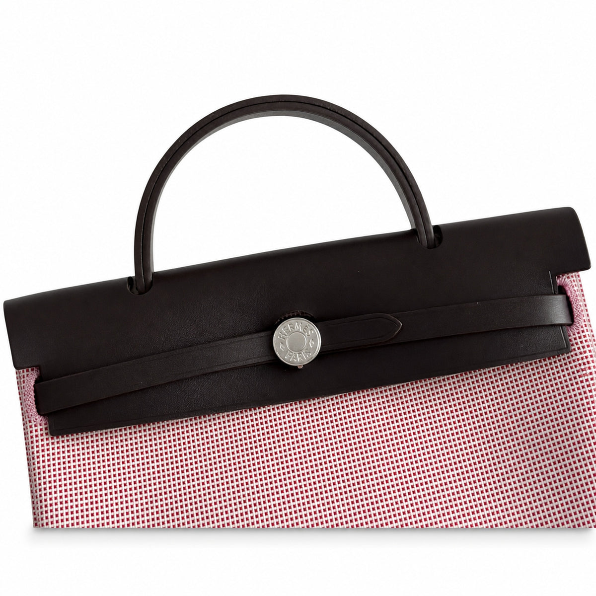 Elegant Canvas-and-Leather Hand-Carry Bag: Herbag 31cm Saddle-Inspired Canvas Body with Leather Handle and Shoulder Strap