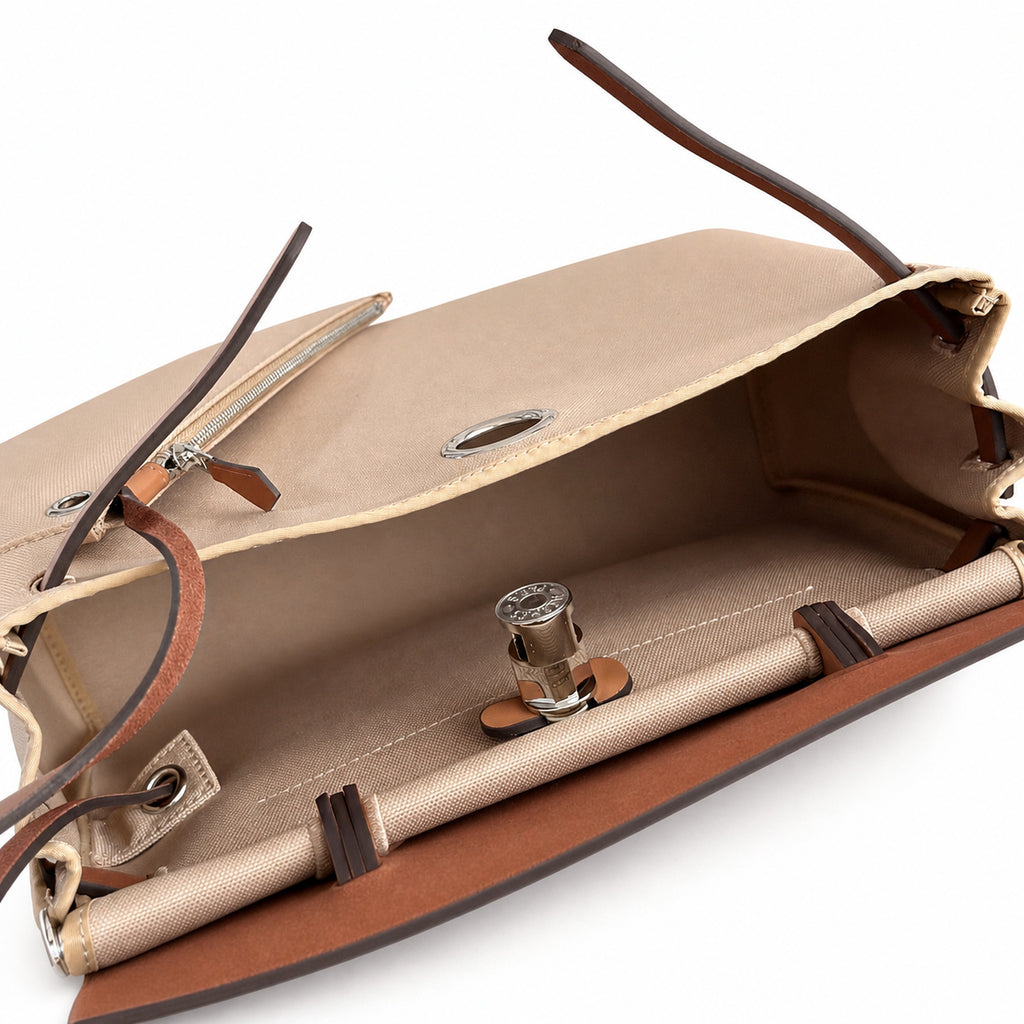 Herbag 31cm Saddle-Inspired Canvas Body with Leather Handle and Shoulder Strap — Canvas Shoulder Bag with Leather Accents