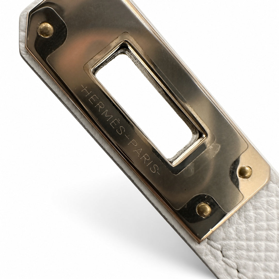 Mini Kelly 22cm in Bleu Brume Epsom Leather with Silver Buckle — Elegant Compact Carry Style