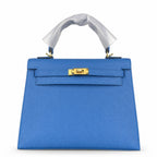 Kelly Kelly 25cm, Epsom Leather wax thread semi-handmade, Tanzania blue — Structured Top-Handle Handbag
