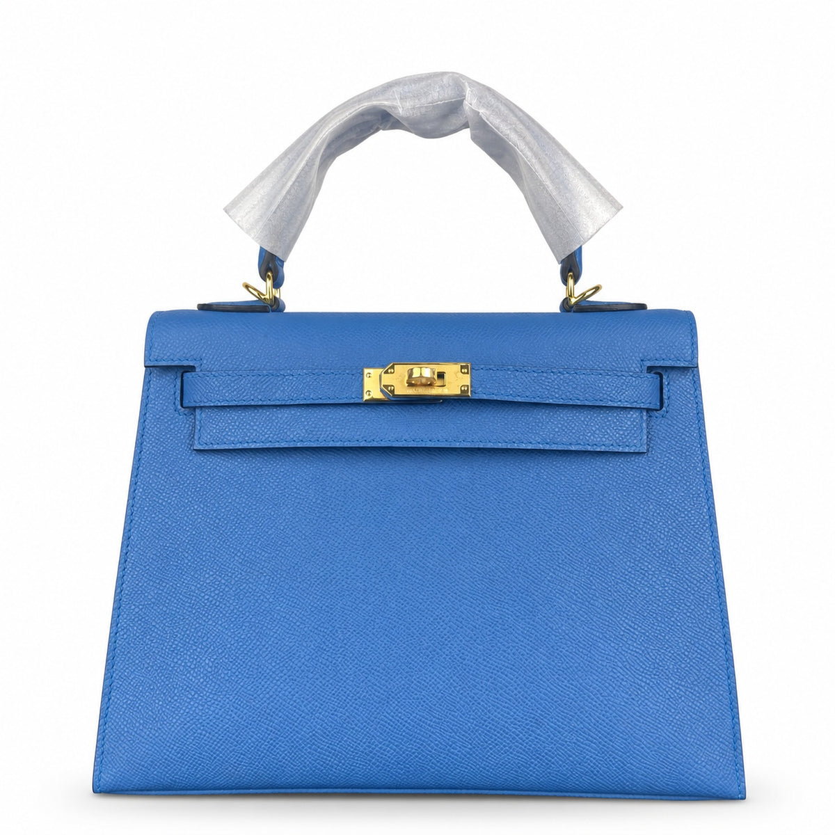 Kelly Kelly 25cm, Epsom Leather wax thread semi-handmade, Tanzania blue — Structured Top-Handle Handbag