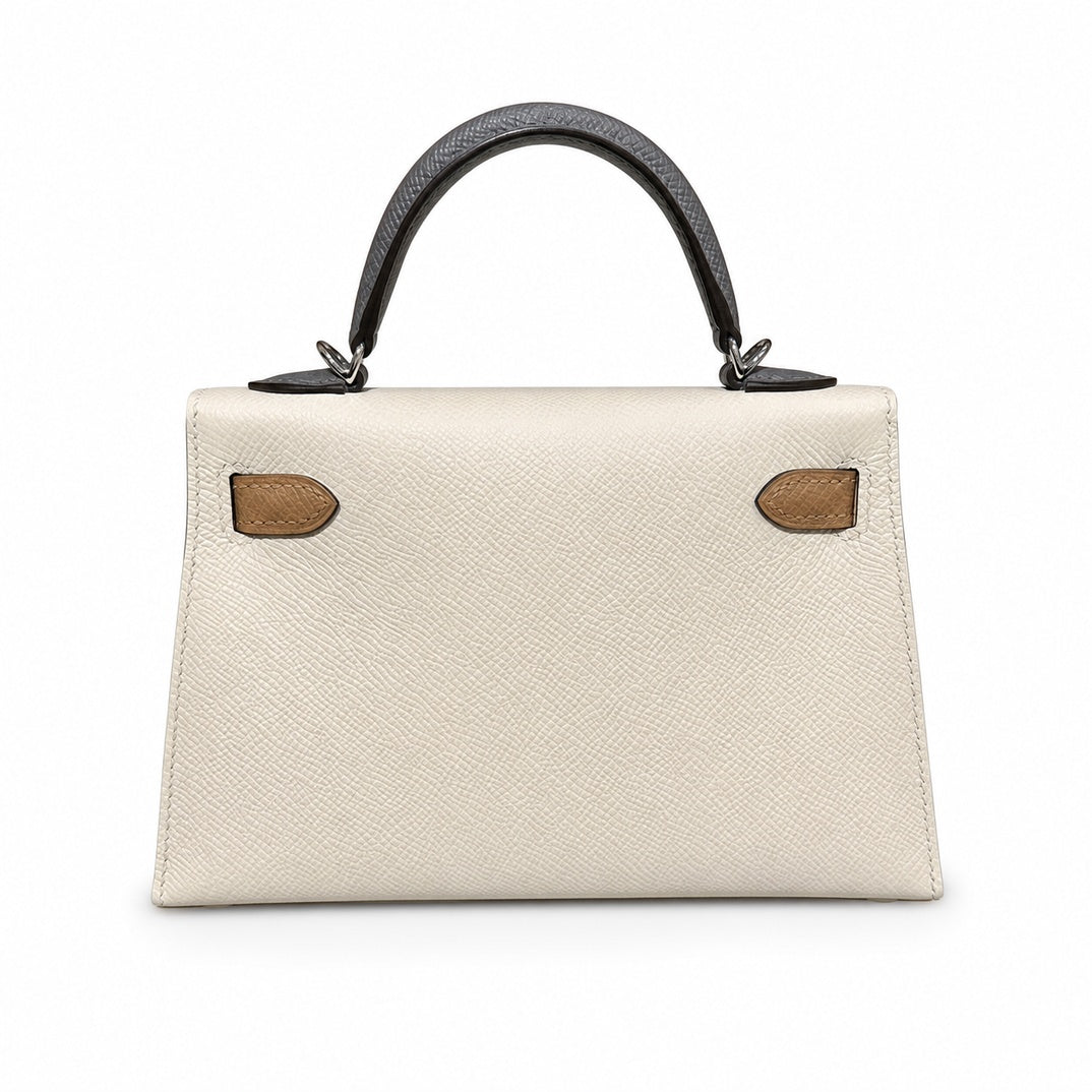 Mini Kelly II 19cm in Nata & Chai & Gris Meyer Epsom Leather with Silver Buckle — Versatile Mini Carry Design