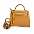 Kelly mini 2nd generation collection 19cm Epsom palm print leather Silver Buckle series — Polished Compact Handbag