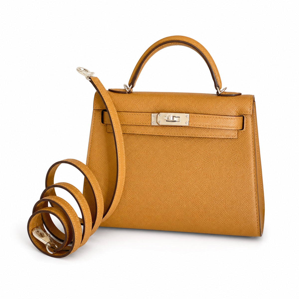 Kelly mini 2nd generation collection 19cm Epsom palm print leather Silver Buckle series — Polished Compact Handbag
