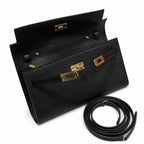 Refined Small Hand-Carry Bag: Kelly to go Color: ck89/Noir Size: 19*11.5*1.5cm Leather: Epsom Hardware: Gold shoulder crossbody bag, clutch bag, Black, cowhide, Gold Buckle