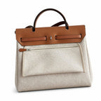 Canvas Shoulder Bag with Leather Accents: Herbag 31cm Saddle-Inspired Canvas Body with Leather Handle and Shoulder Strap