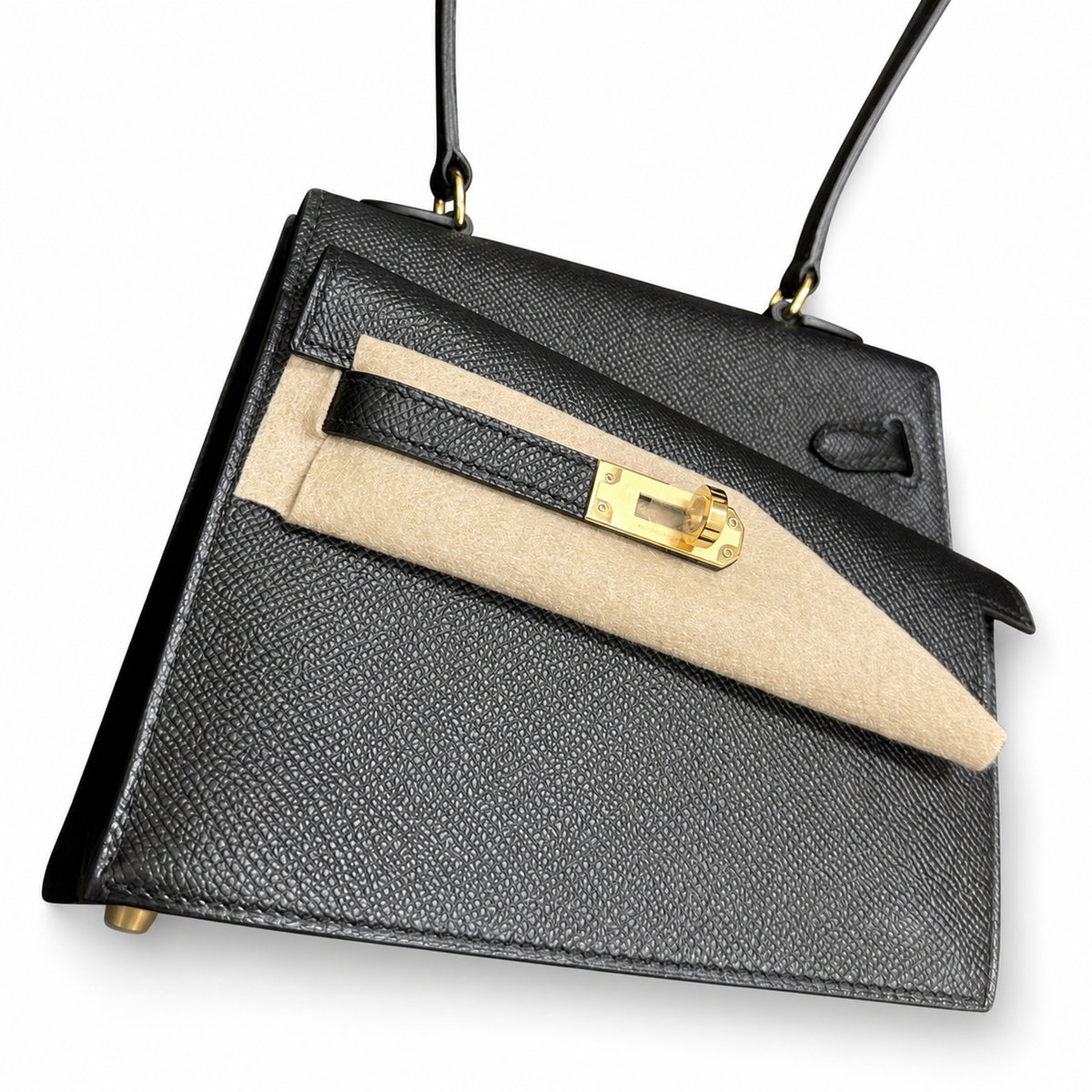 Kelly double-sided Desordre Epsom original palm print leather ck89 Black Noir Gold Buckle GHW top hand sewing — Distinctive Double-Sided Handbag