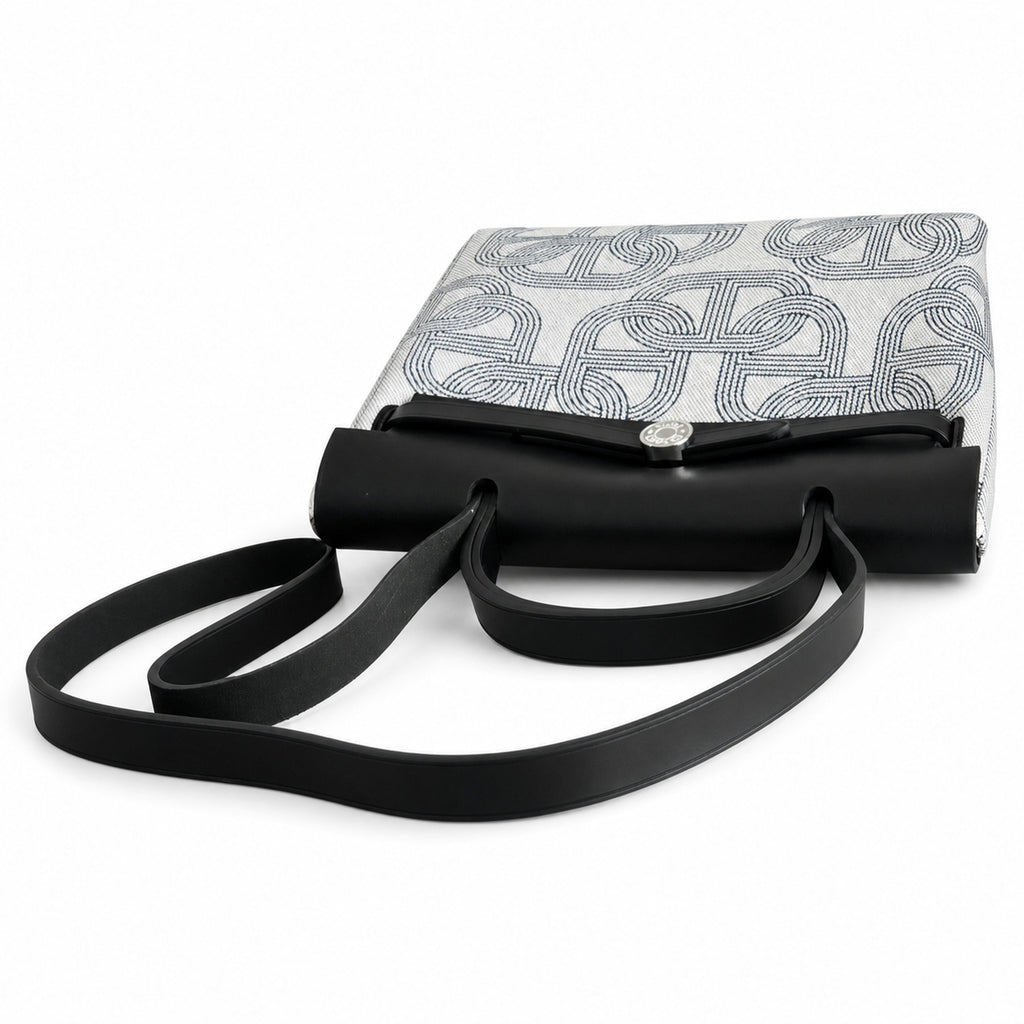Herbag 31cm Saddle-Inspired Canvas Body with Leather Handle and Shoulder Strap — Versatile Leather-Trimmed Canvas Bag
