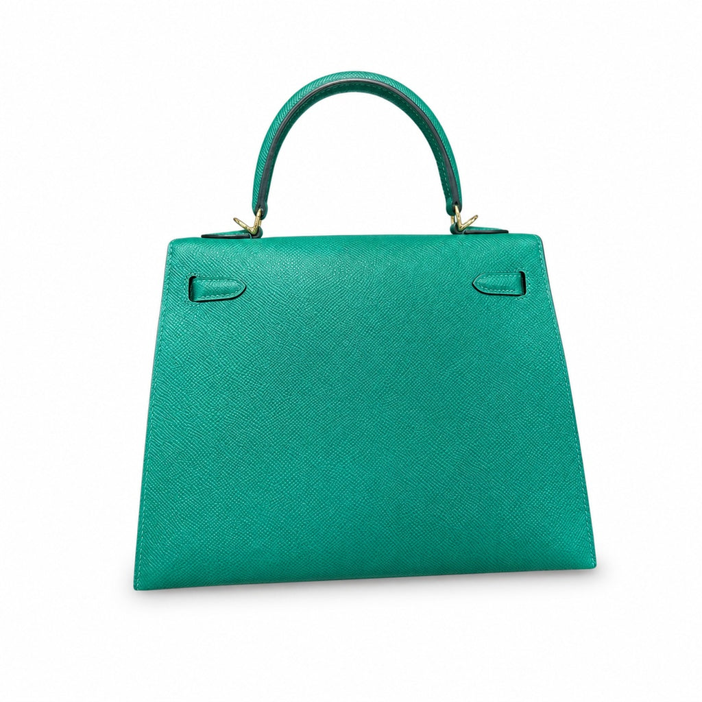 Kelly 25cm Epsom Leather U4 Vert Veryigo Velvet Green top handmade — Sophisticated Carry Design