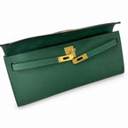 Kelly cut 31 clutch Epsom malachite green Gold Buckle — Refined Flat Clutch