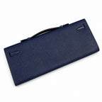 Versatile Flat Handbag: Kelly cut clutch, evening bag, Epsom Leather, waxed thread hand-stitching, sapphire blue, Silver Buckle