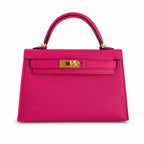 handmade Mini Kelly II 19cm imported Epsom Leather Pink Gold Buckle — Timeless Mini Top-Handle Design
