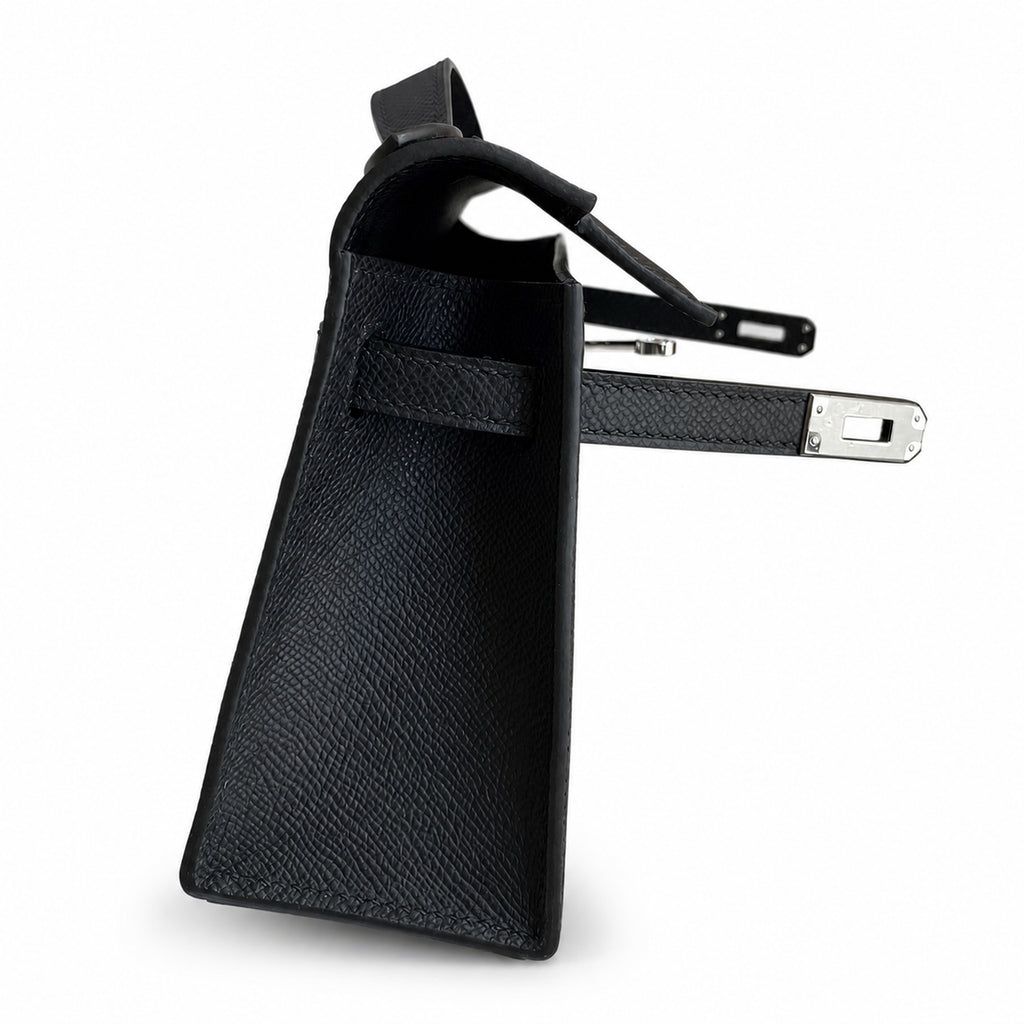 Kelly 22cm in Black Epsom Leather with Silver Buckle Handmade — Sophisticated Carry Design