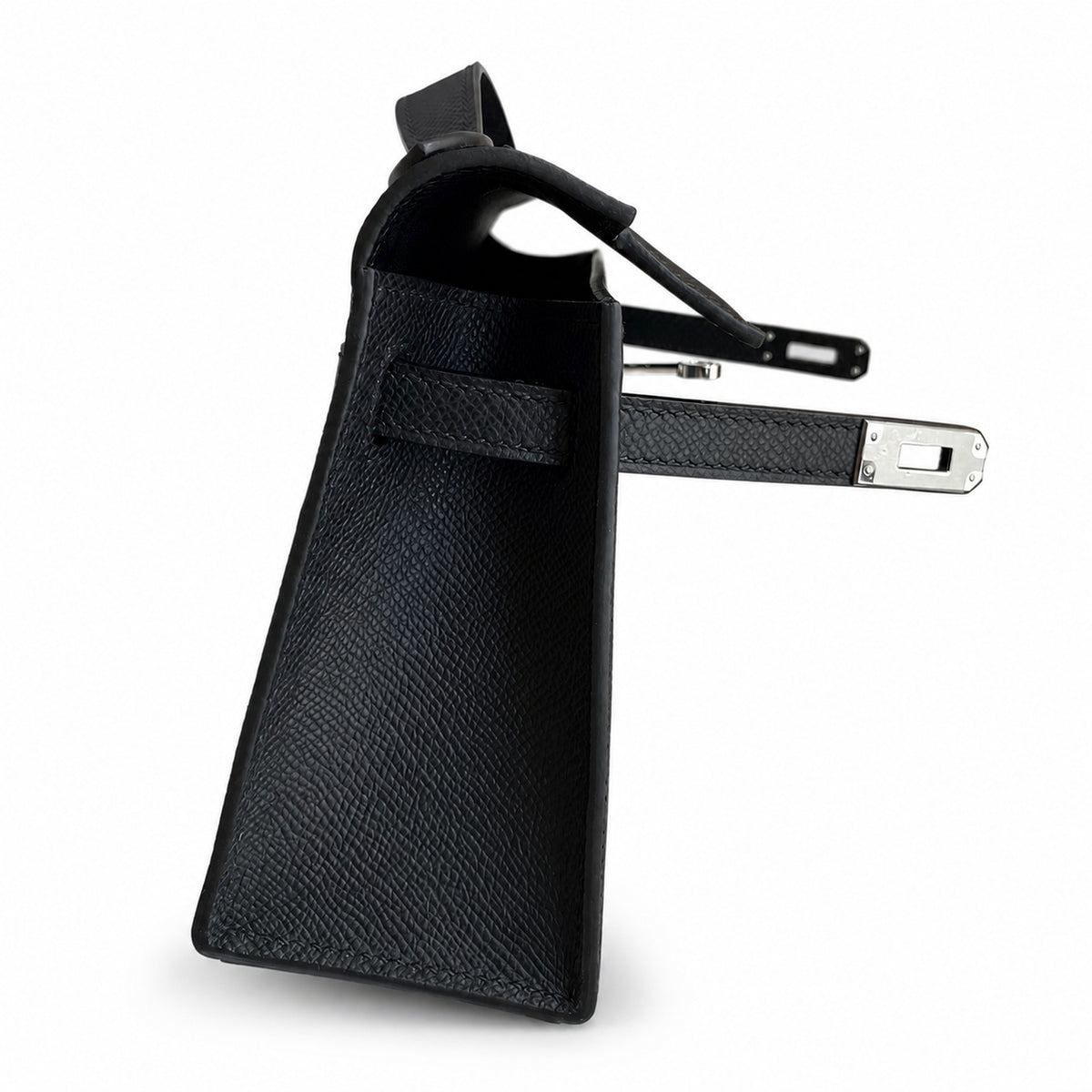 Kelly 22cm in Black Epsom Leather with Silver Buckle Handmade — Sophisticated Carry Design