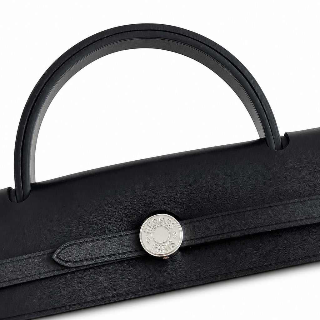 Streamlined Saddle-Inspired Handbag: Herbag 31cm Saddle-Inspired Canvas Body with Leather Handle and Shoulder Strap