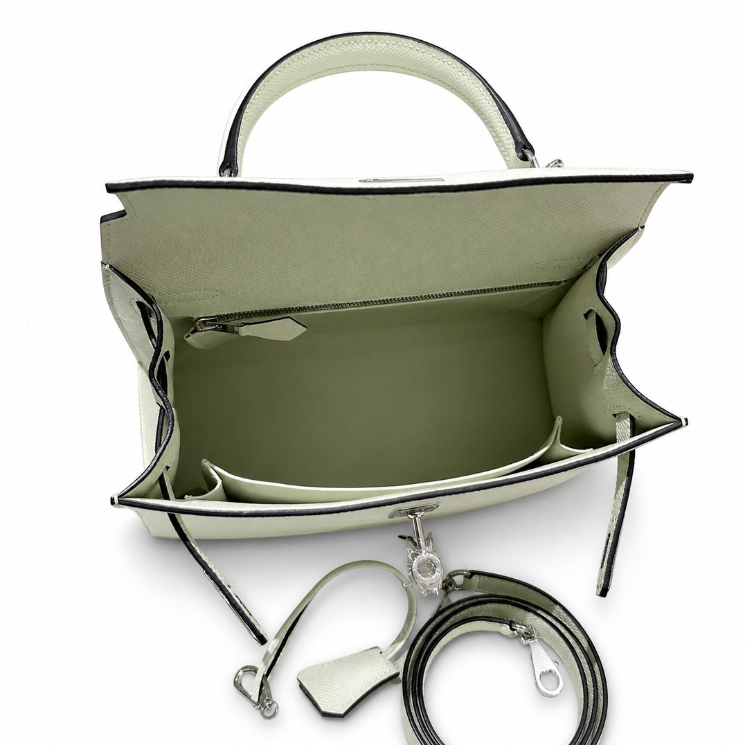 Kelly 25cm in green Epsom Leather with Silver Buckle Handmade — Timeless Top-Handle Design