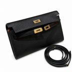 Kelly to go Color: ck89/Noir Size: 19*11.5*1.5cm Leather: Epsom Hardware: Gold shoulder crossbody bag, clutch bag, Black, cowhide, Gold Buckle — Refined Small Hand-Carry Bag