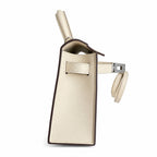 handmade Mini Kelly II 19cm imported Epsom Leather cream White Silver Buckle — Elegant Compact Carry Style