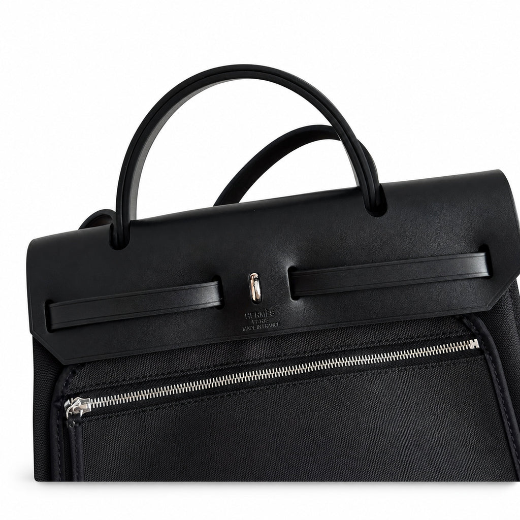 Classic Canvas-and-Leather Shoulder Carry: Herbag 31cm Saddle-Inspired Canvas Body with Leather Handle and Shoulder Strap