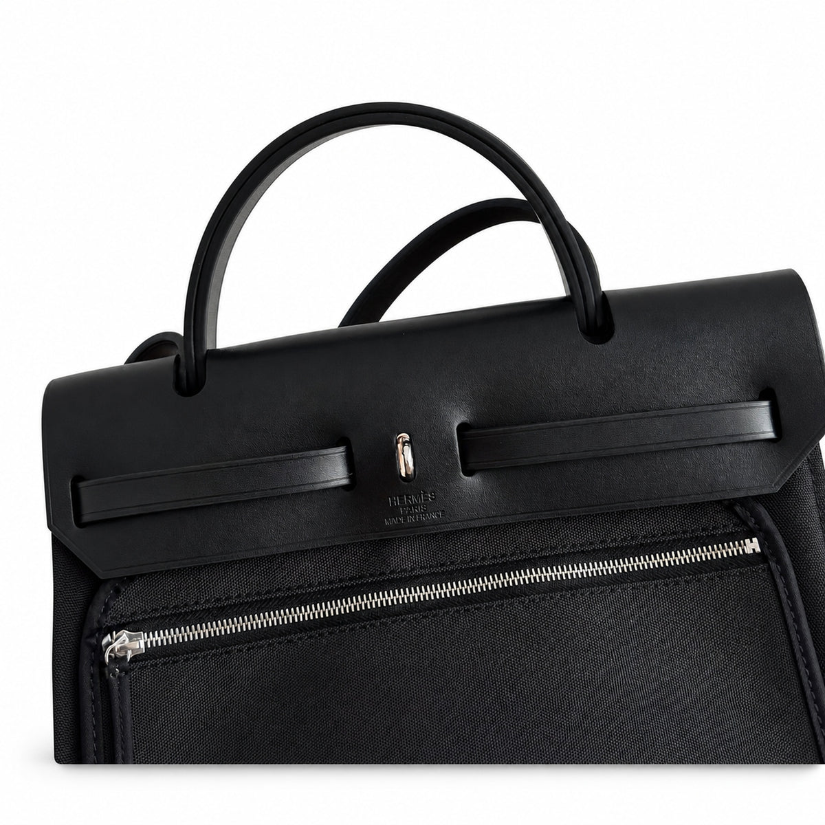 Classic Canvas-and-Leather Shoulder Carry: Herbag 31cm Saddle-Inspired Canvas Body with Leather Handle and Shoulder Strap